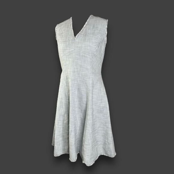 Rebecca Taylor Slub Suit Dress 8 Light Gray Sleevless Fit & Flare Woven Cotton - Picture 3 of 13